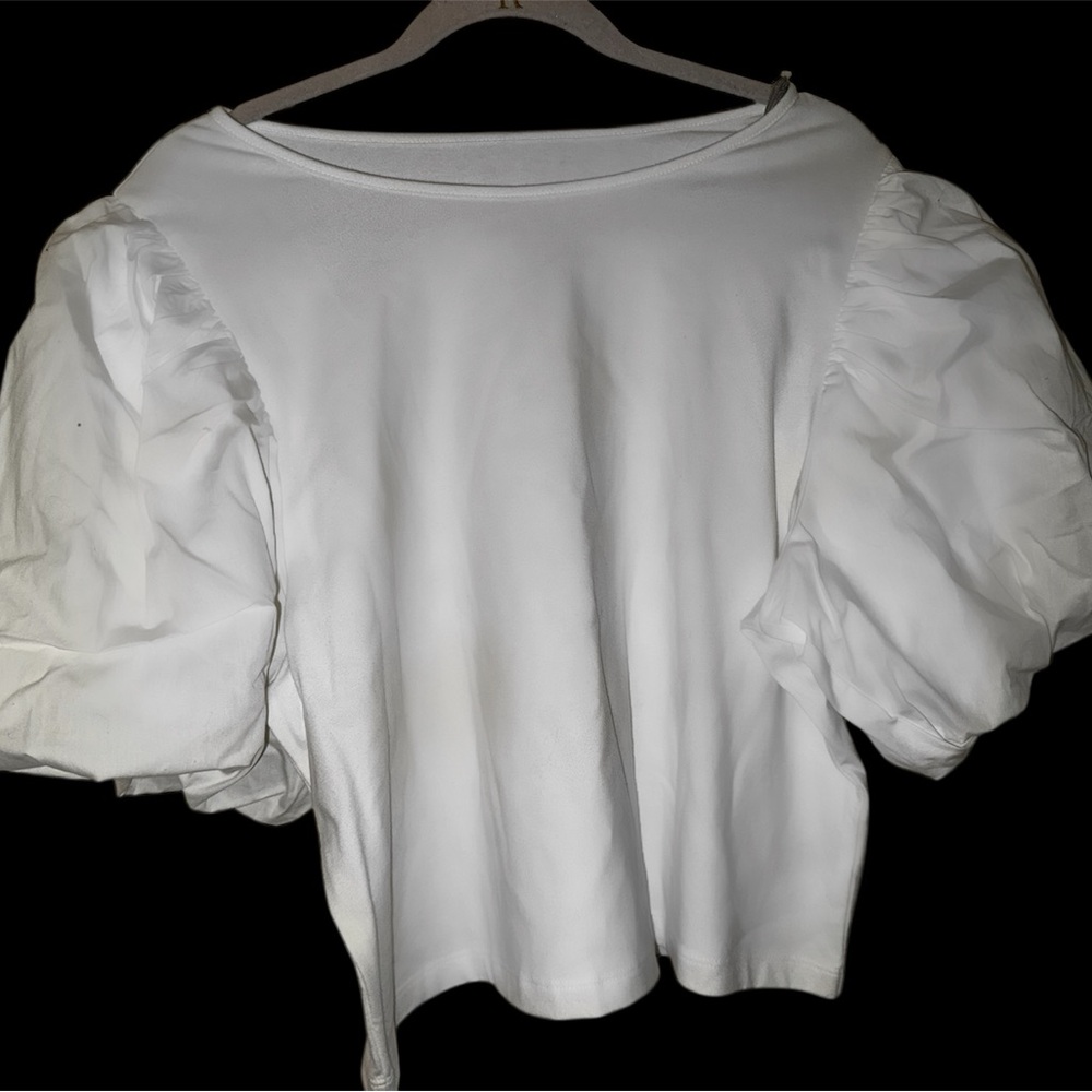 A New Day White Puff Sleeve Ruffled Blouse